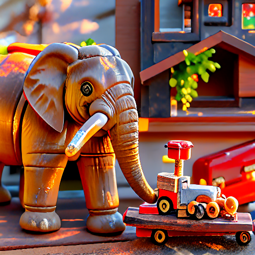 021_A toy elephant is sitting inside a wooden car toy..png
